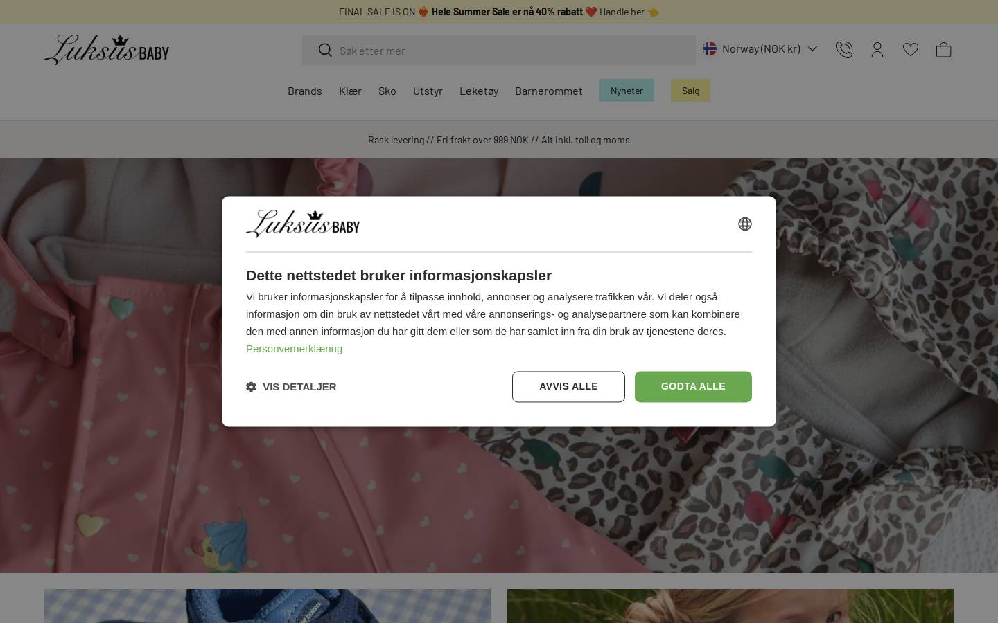 Luksusbaby.no homepage screenshot
