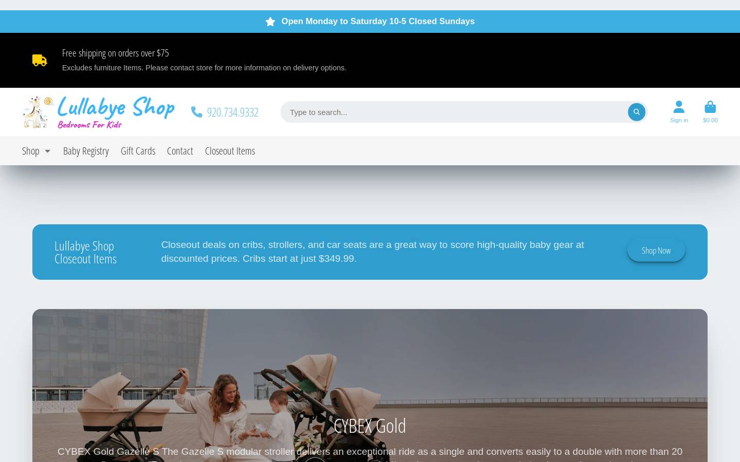 lullabyeshop.com homepage screenshot