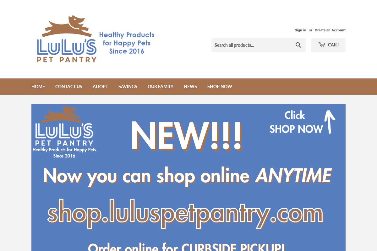 luluspetpantry.com homepage screenshot