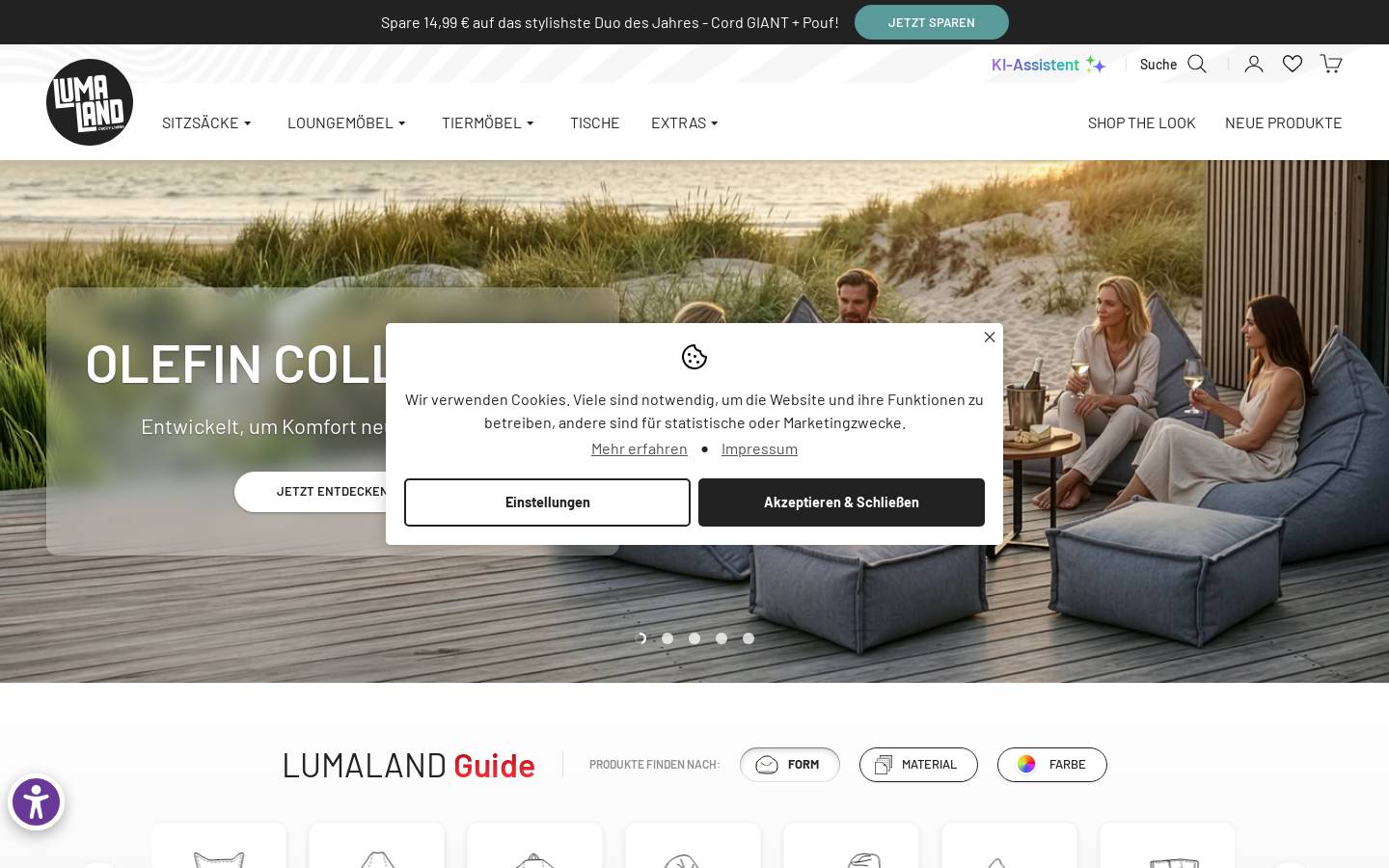 Lumaland Sitzsack homepage screenshot