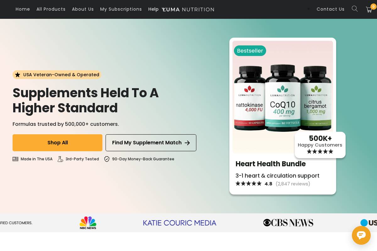 lumanutrition.com homepage screenshot