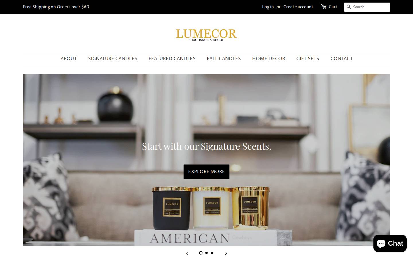 lumecorcandles.com homepage screenshot