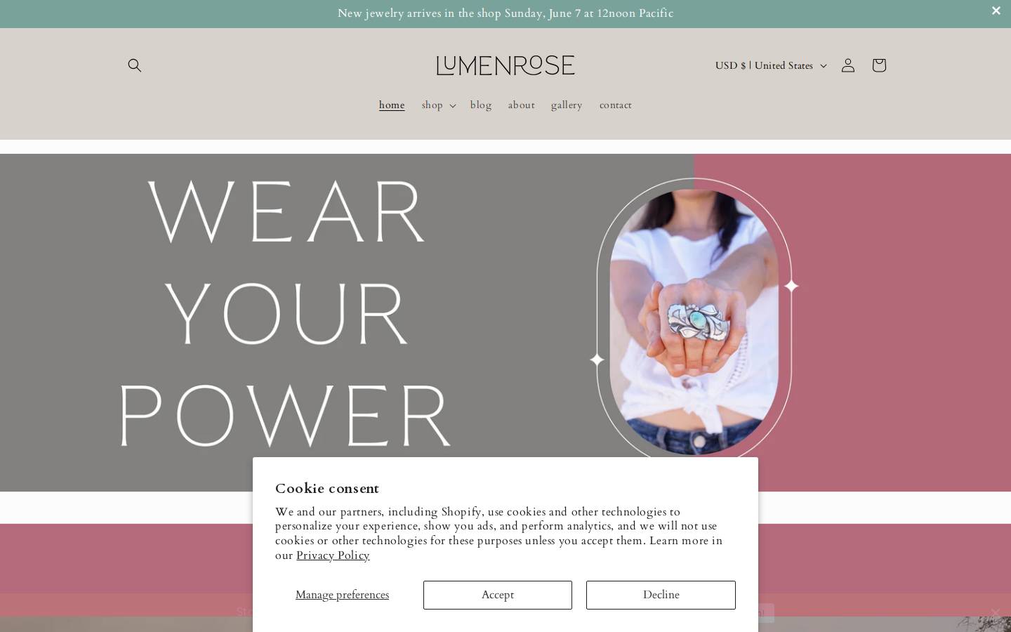 lumenrosejewelry.com homepage screenshot