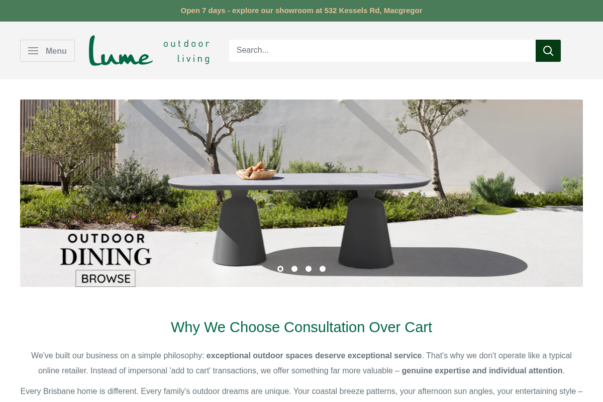 Lume Outdoor Living homepage screenshot