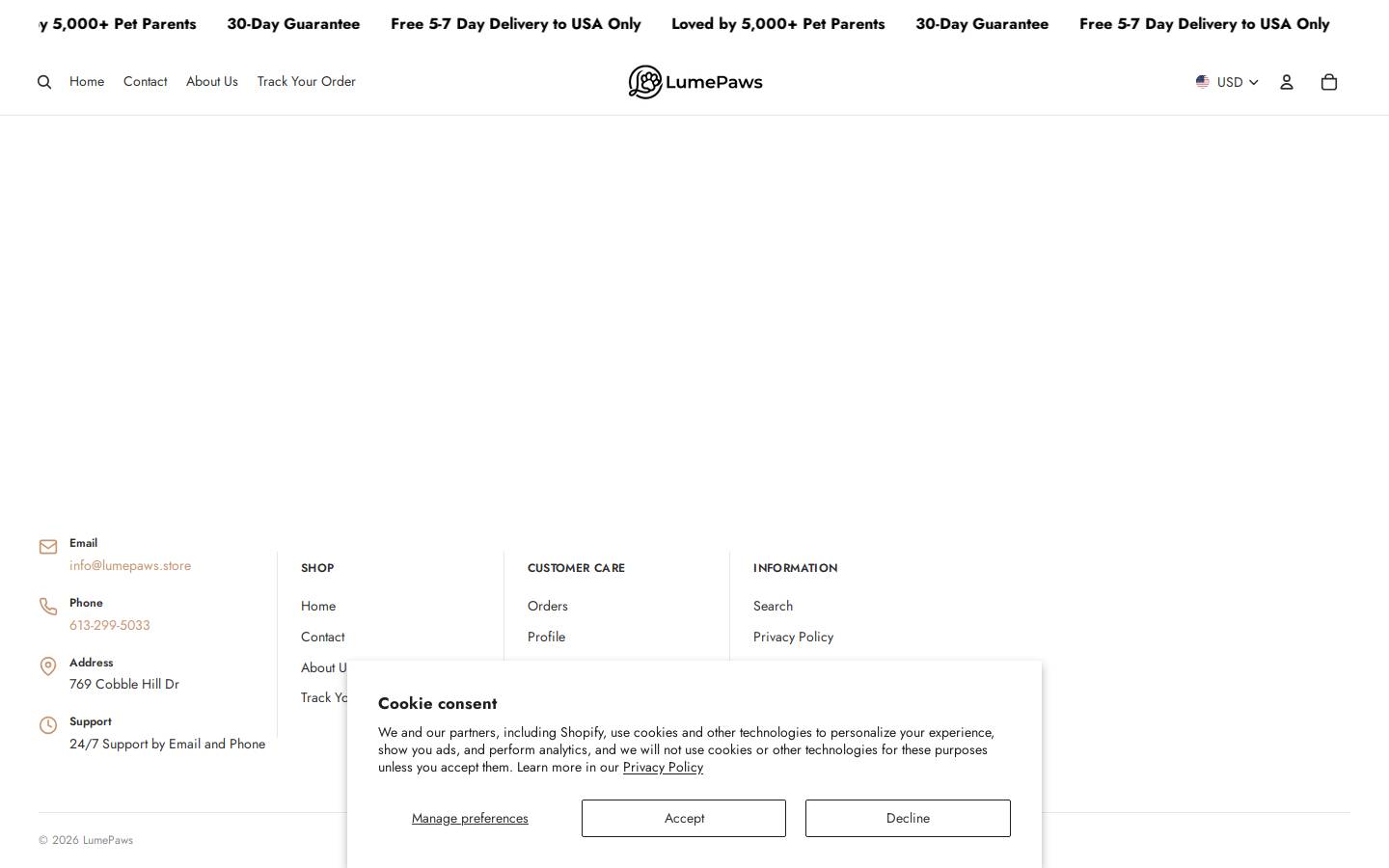 lumepaws.store homepage screenshot
