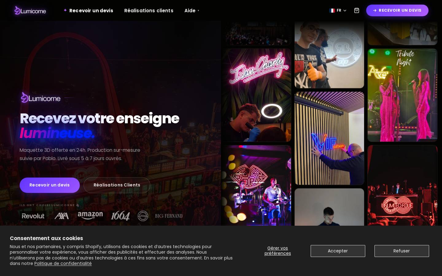 Lumicorne homepage screenshot