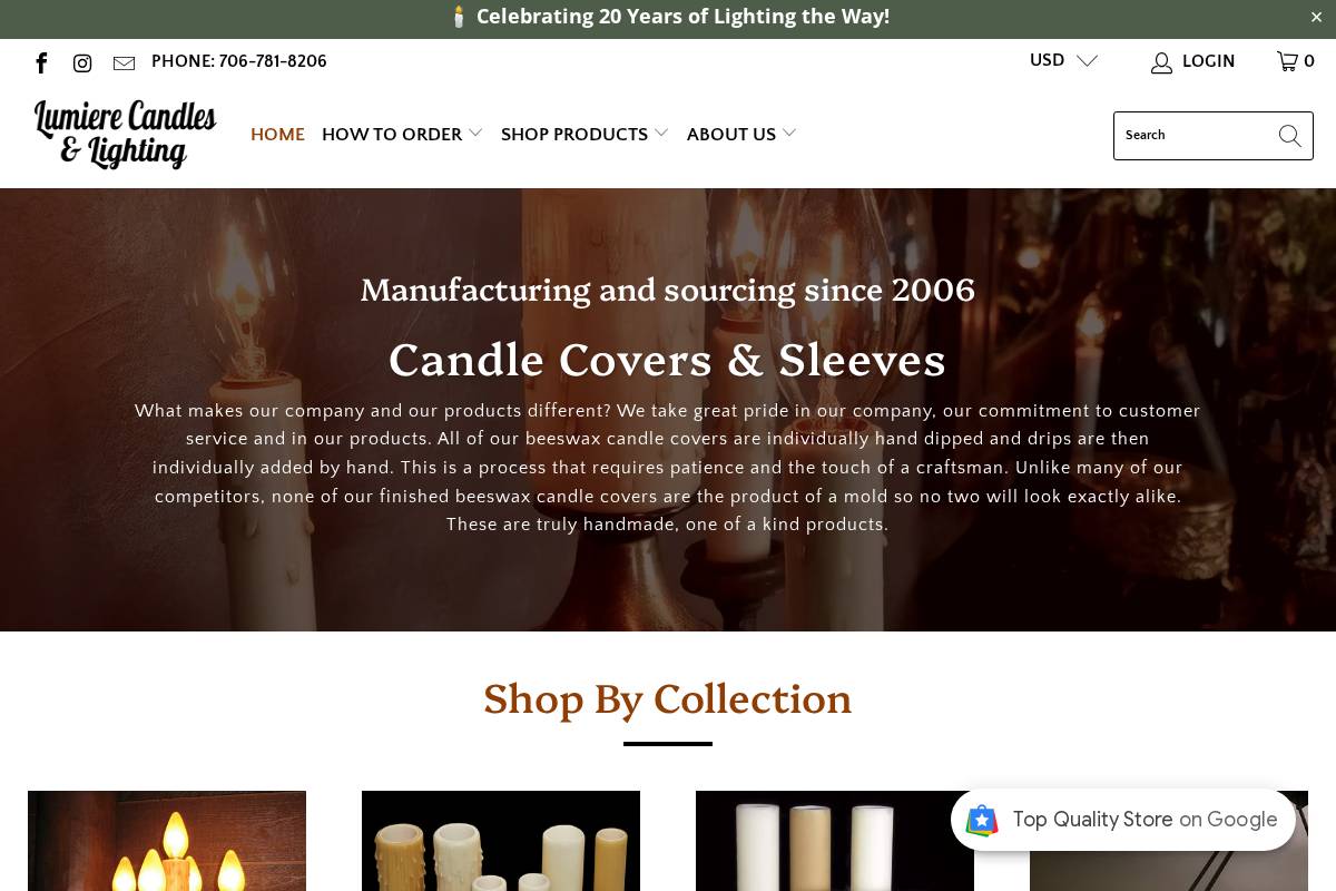 lumierecandlesandlighting.com homepage screenshot