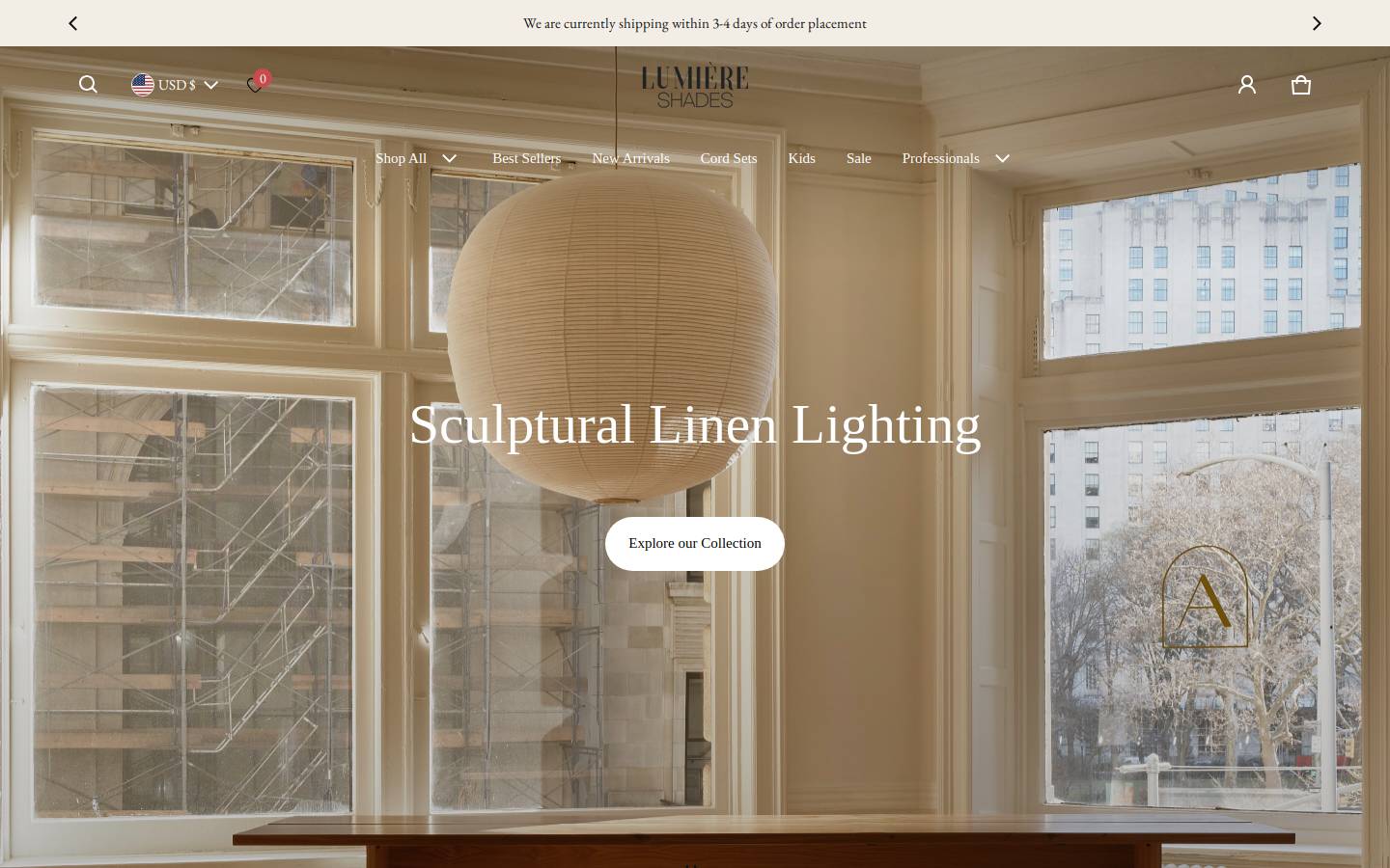 lumiereshades.com homepage screenshot