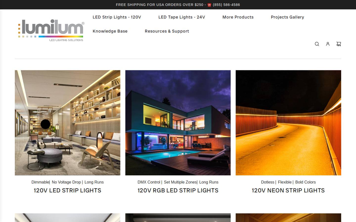 Lumilum LED Lighting homepage screenshot