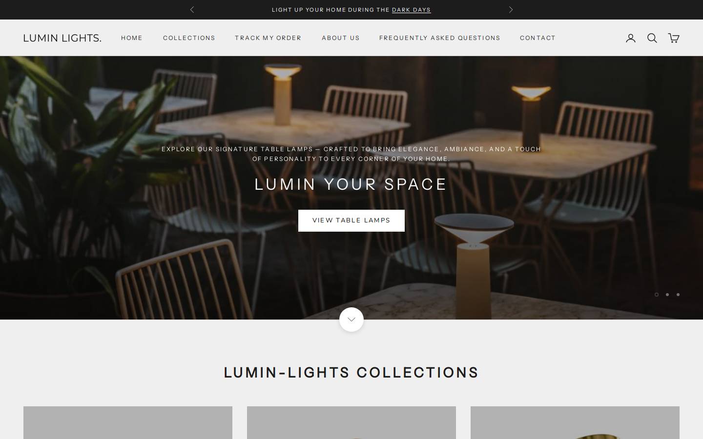 Lumin Lights homepage screenshot