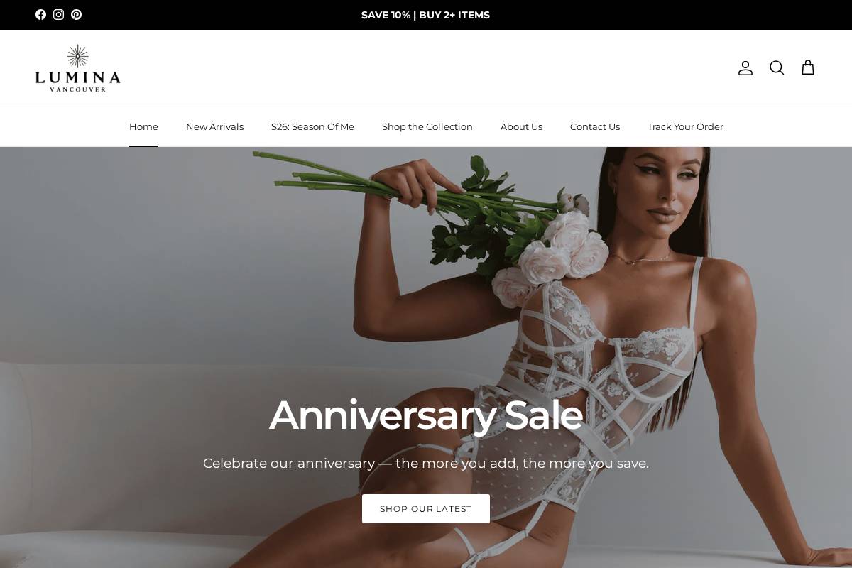 Lumina Wear homepage screenshot