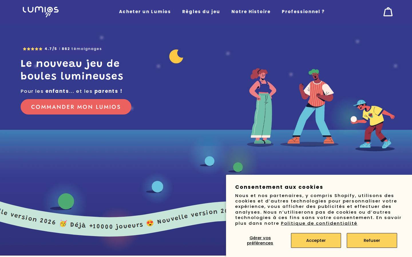 Lumios Le Jeu homepage screenshot