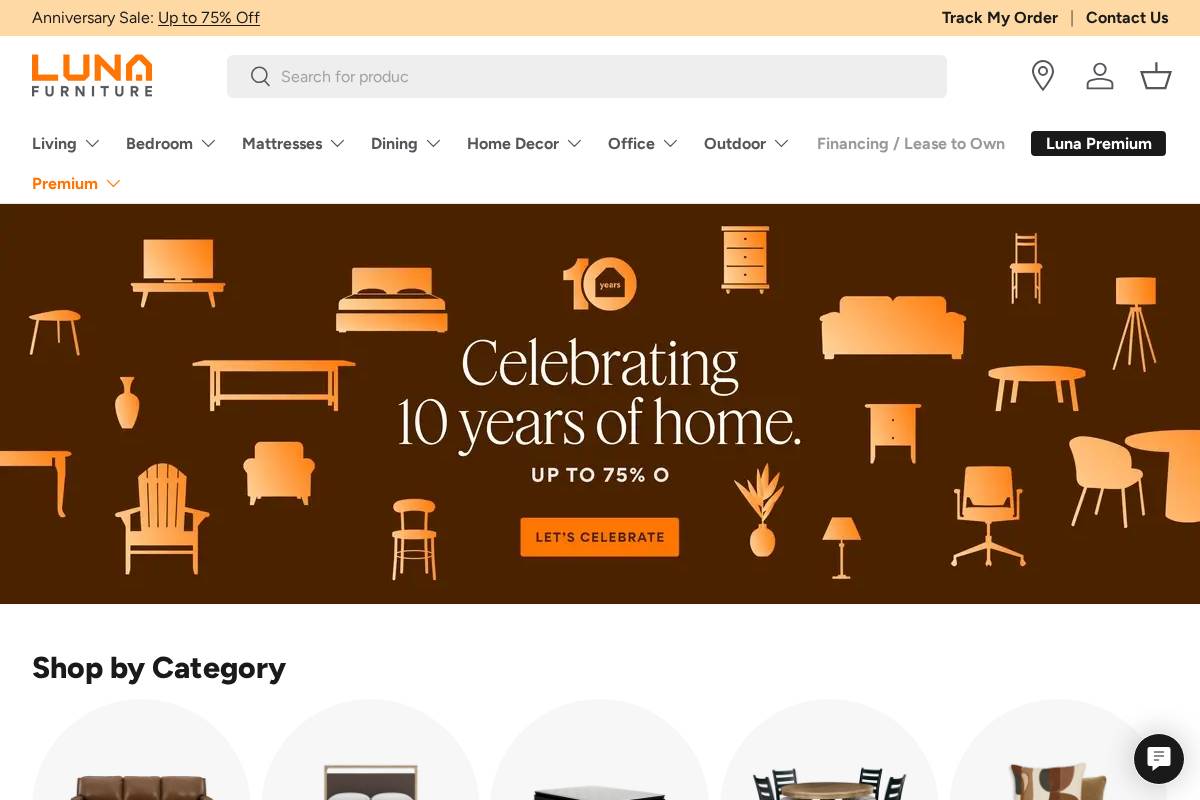 Luna Furniture homepage screenshot
