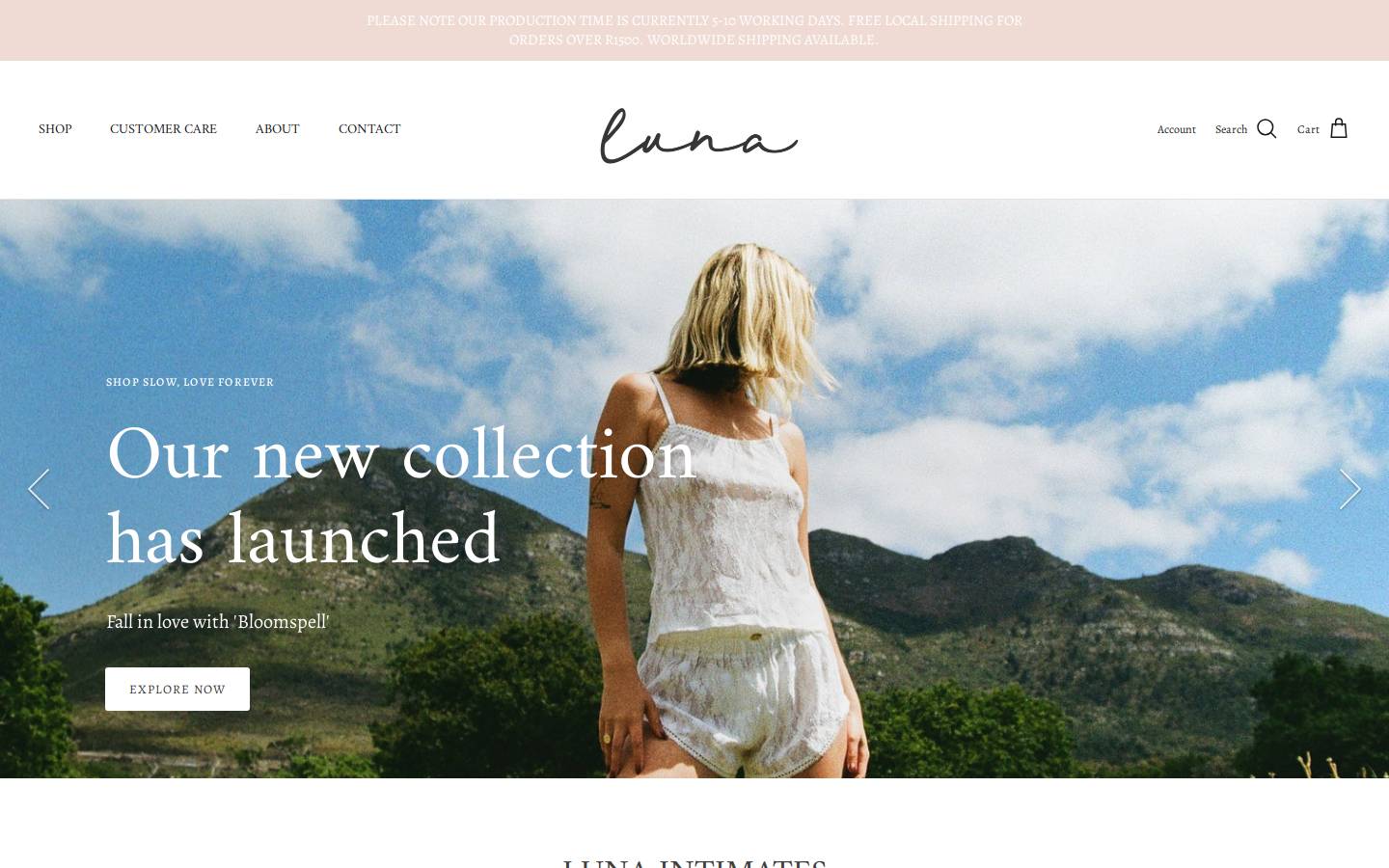 lunaintimates.com homepage screenshot