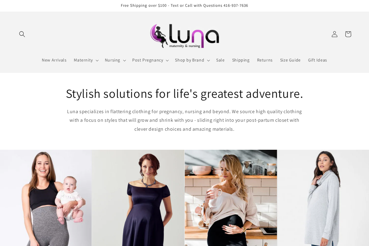 Lunamaternity homepage screenshot