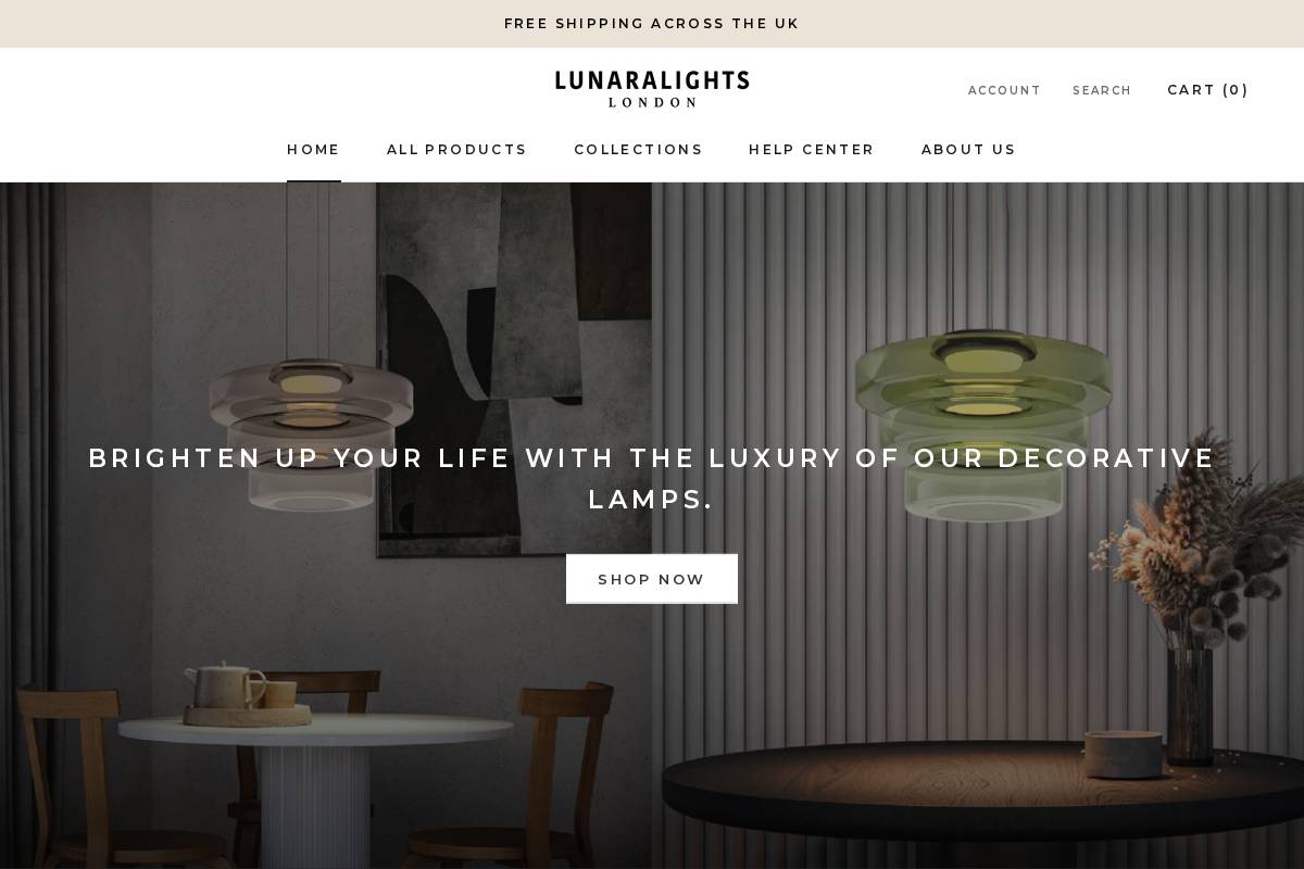Lunara Lights homepage screenshot