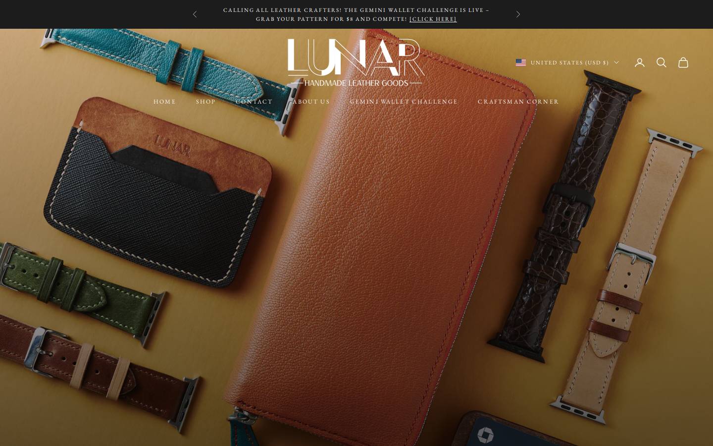 lunarleather.com homepage screenshot