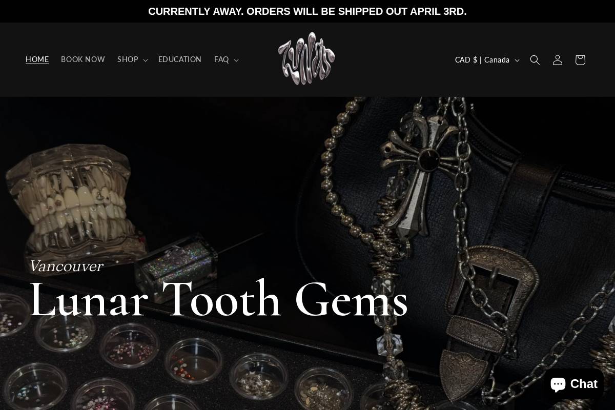 lunartoothgems.com homepage screenshot