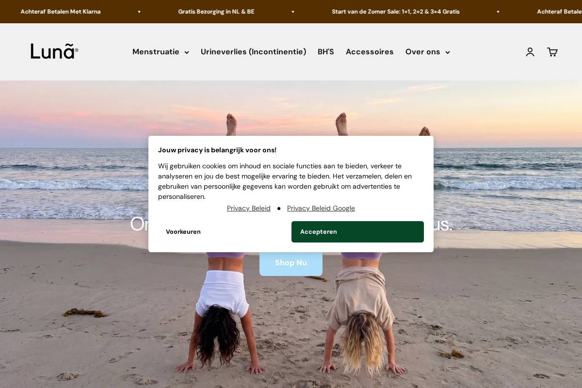 Lunã Menstruatie Ondergoed homepage screenshot