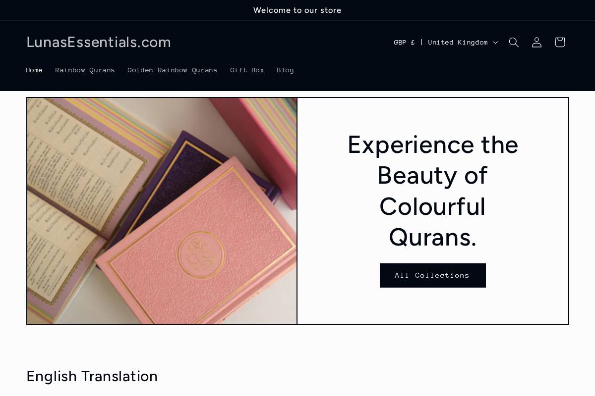 Luna's Essentials homepage screenshot