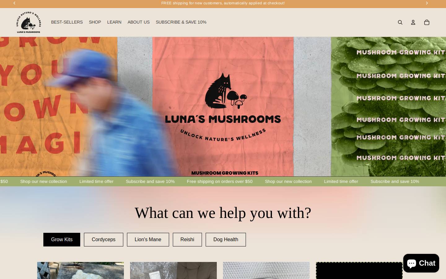 lunasmushrooms.com homepage screenshot