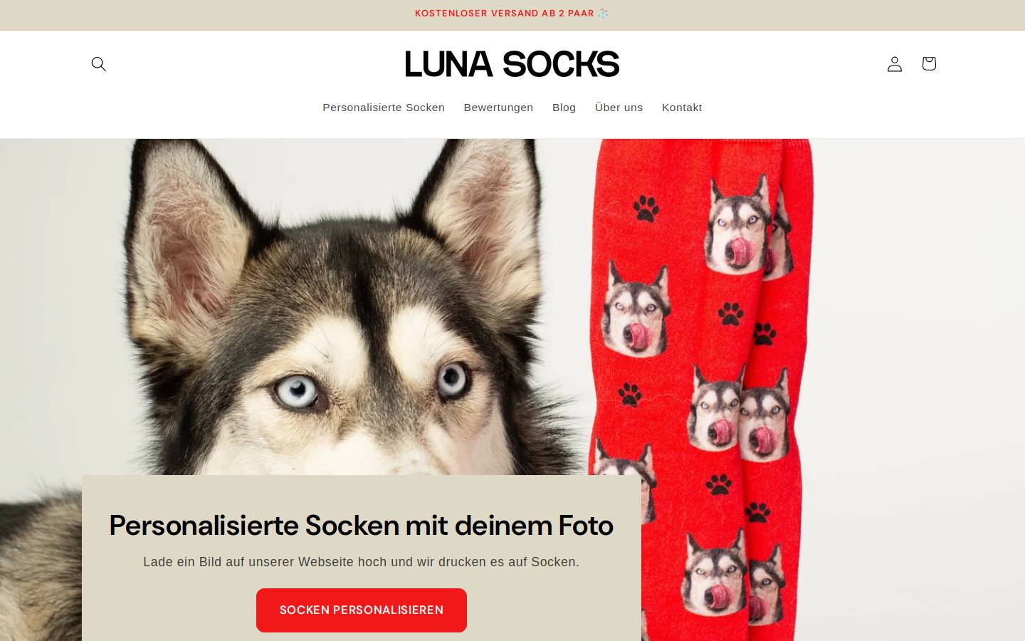 Luna Socks homepage screenshot