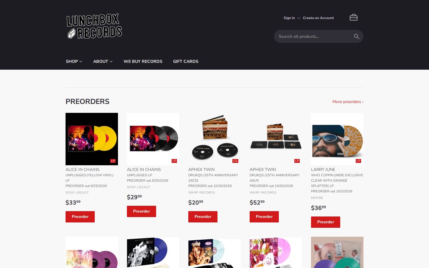 lunchboxrecords.com homepage screenshot