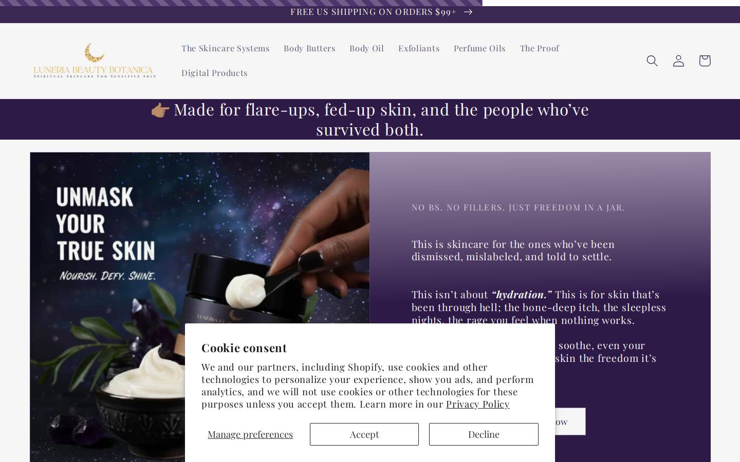 luneriacosmetics.com homepage screenshot