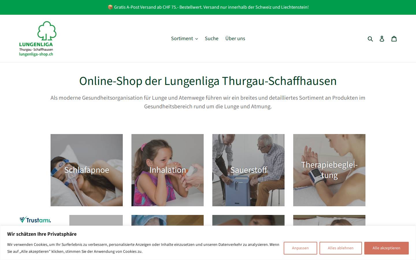 Lungenliga Online-Shop homepage screenshot