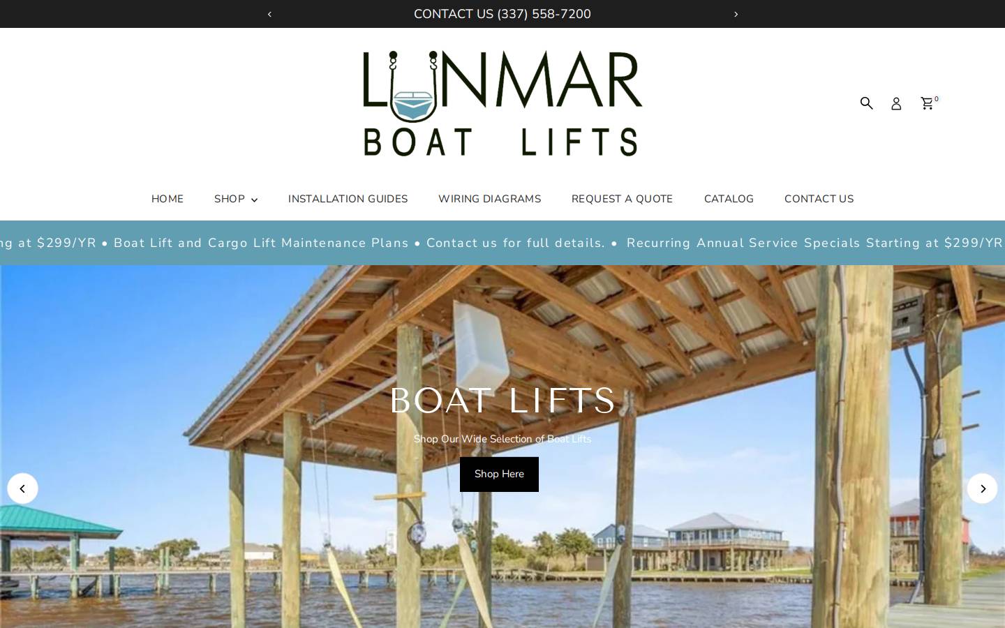 lunmarboatlifts.com homepage screenshot