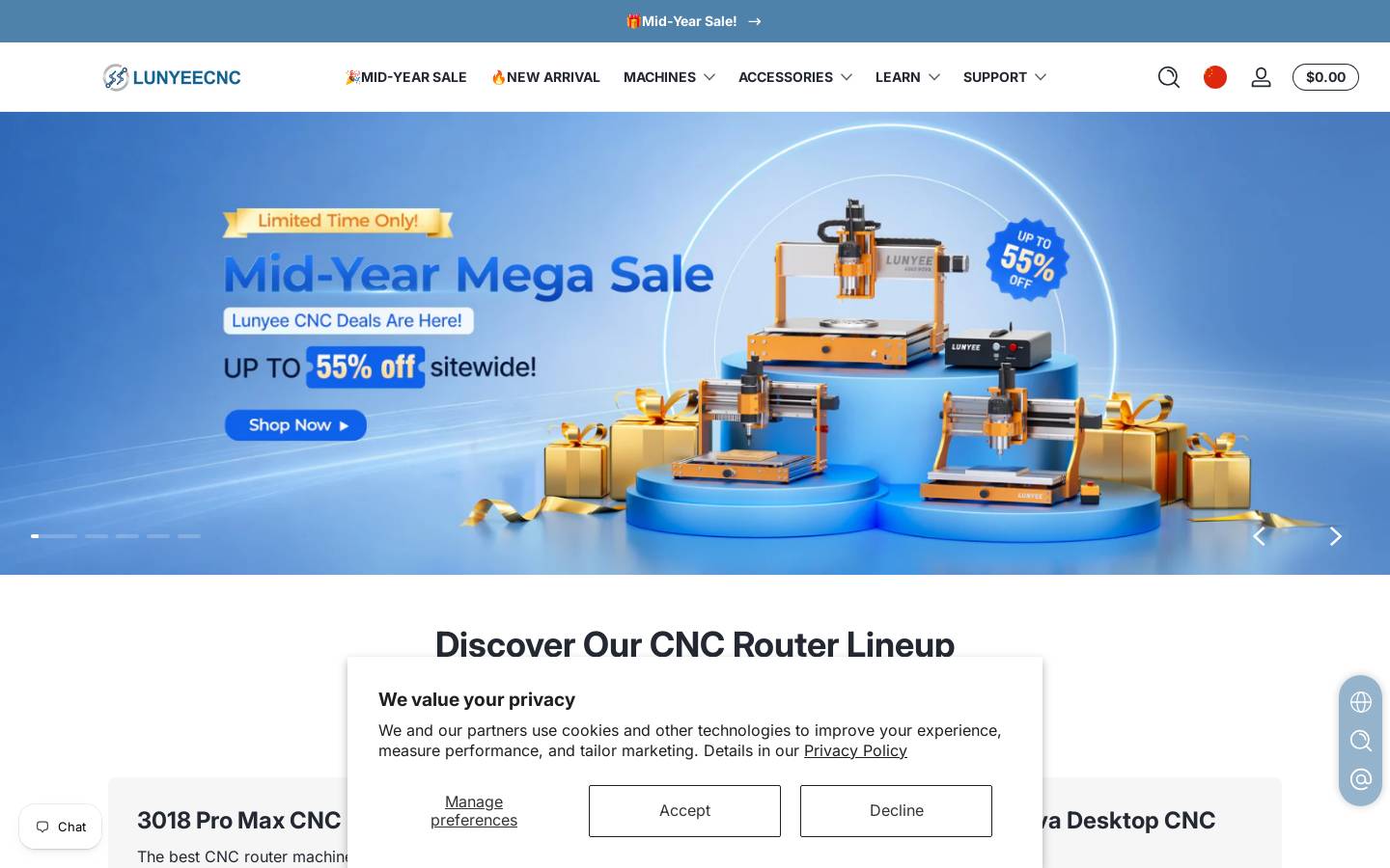 Lunyeecnc homepage screenshot