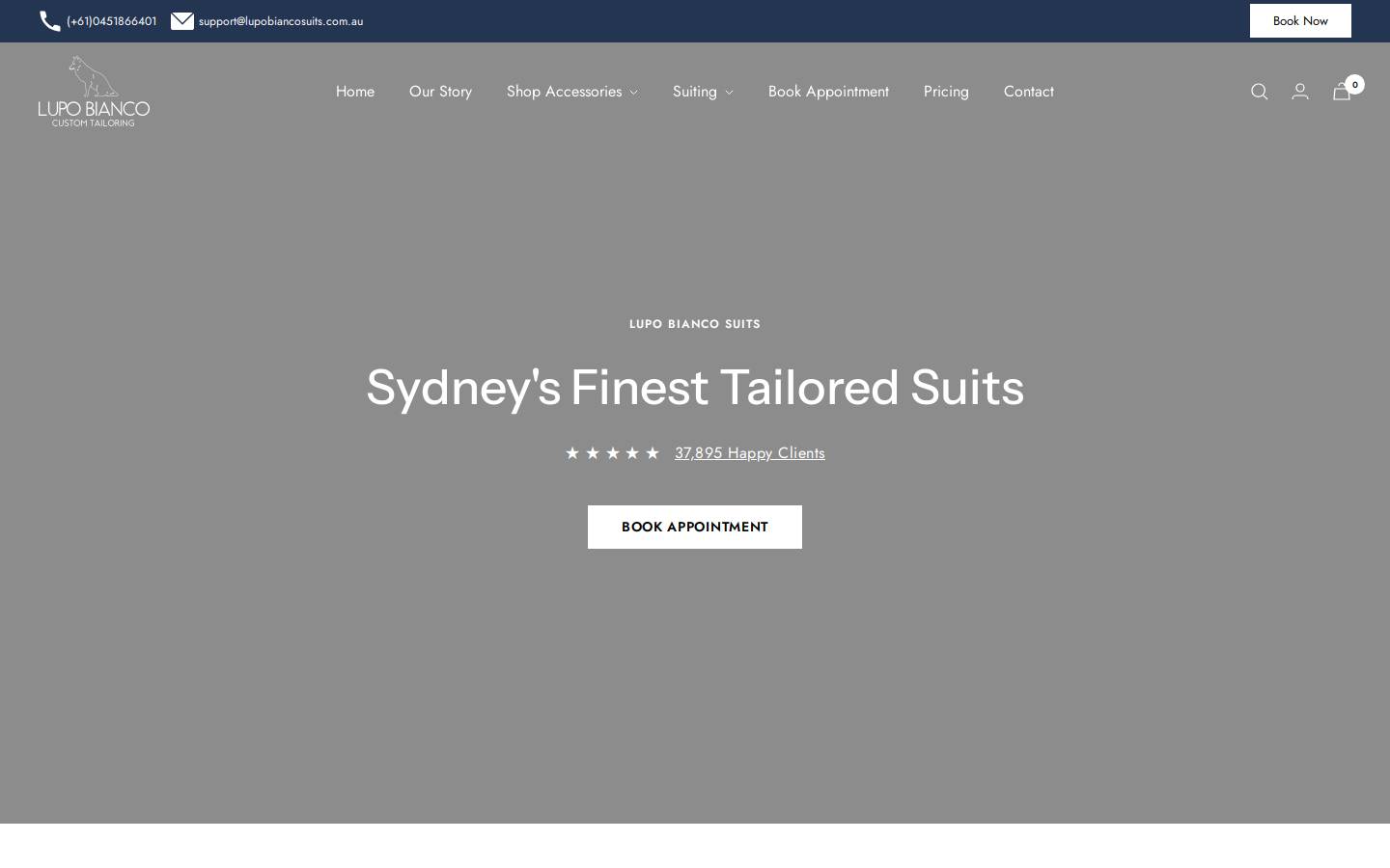 lupobiancosuits.com.au homepage screenshot