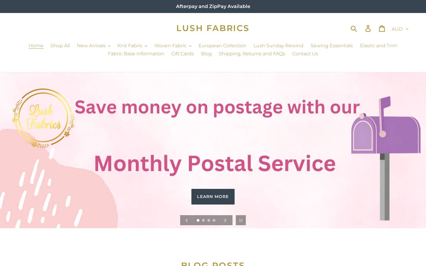 lushfabrics.com.au homepage screenshot