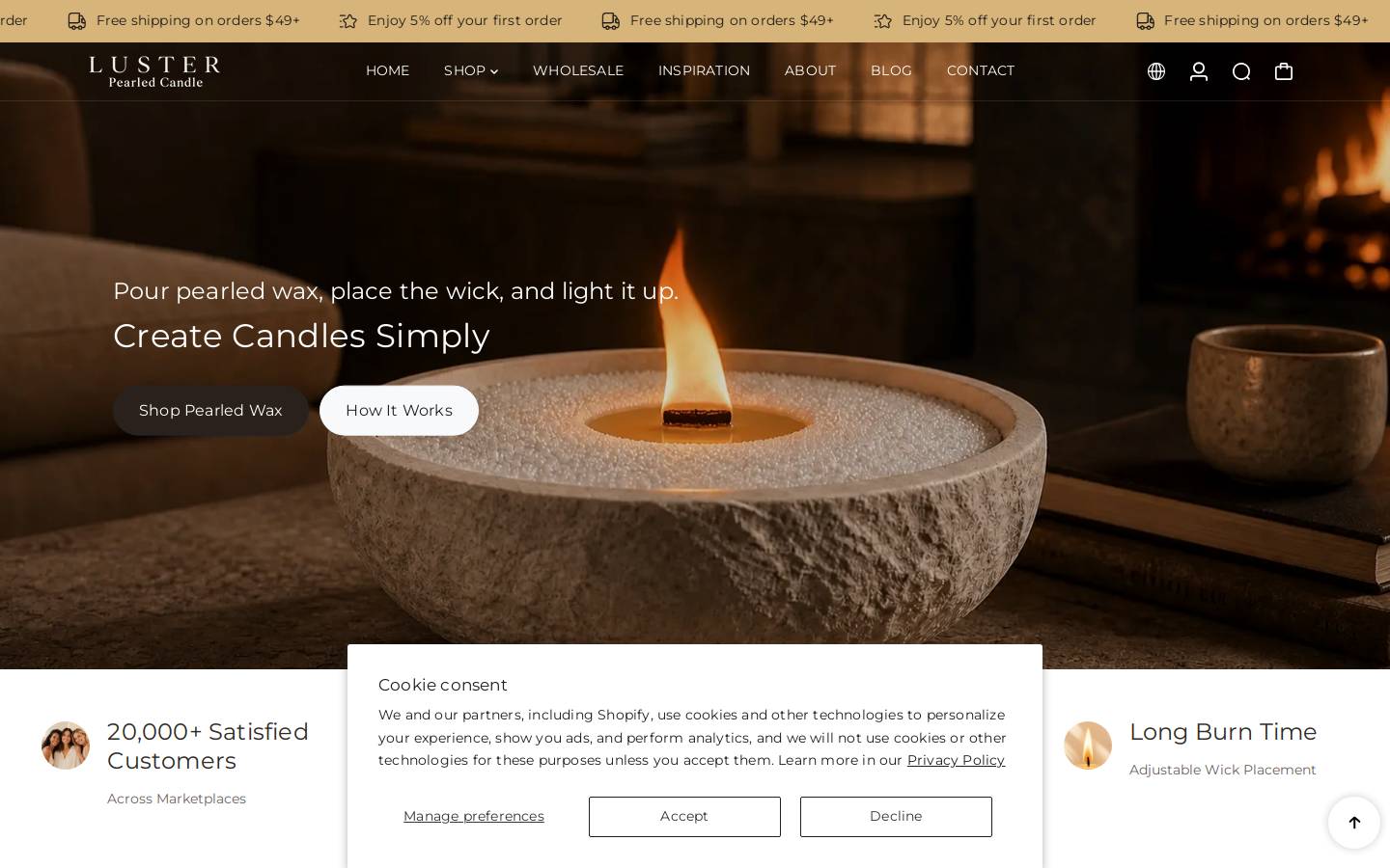 lustercandle.com homepage screenshot