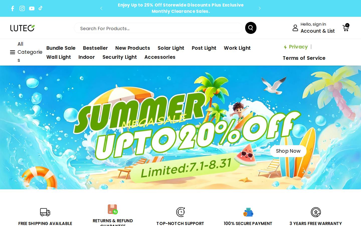 Lutec Lighting homepage screenshot