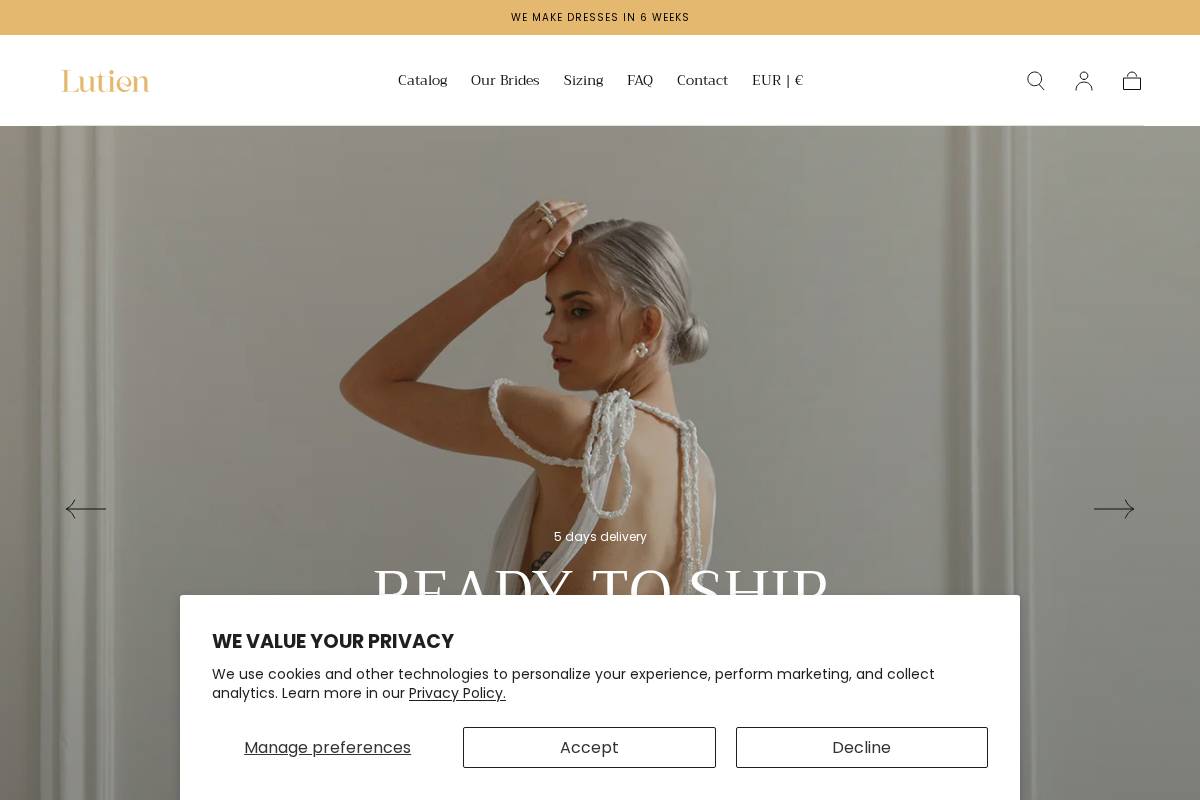lutienbridal.com homepage screenshot