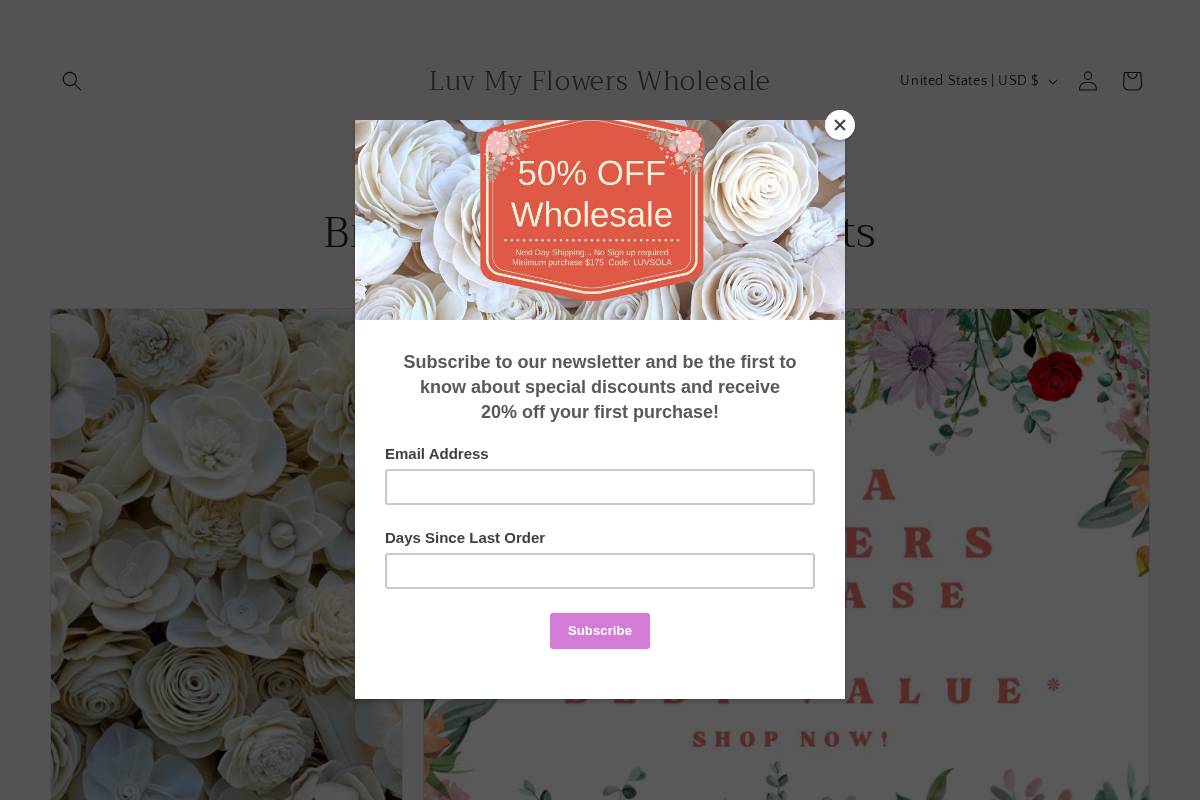 luvmyflowerswholesale.com homepage screenshot
