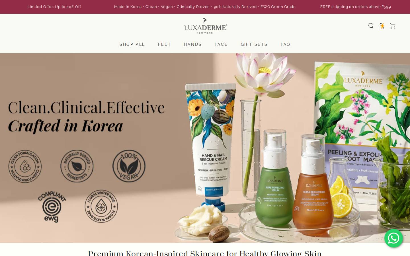 luxaderme.in homepage screenshot