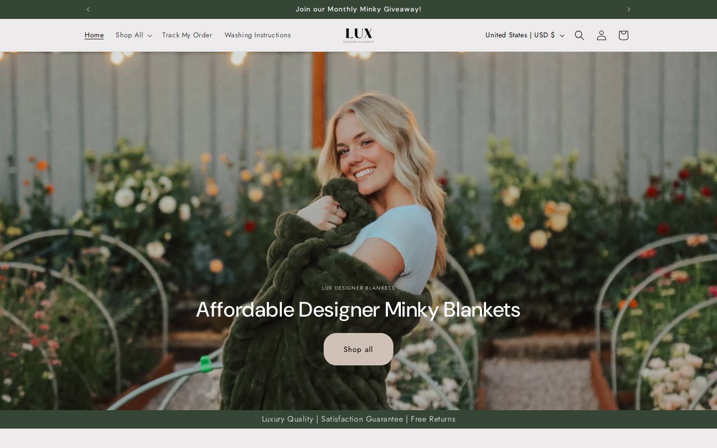 luxdesignerblankets.com homepage screenshot