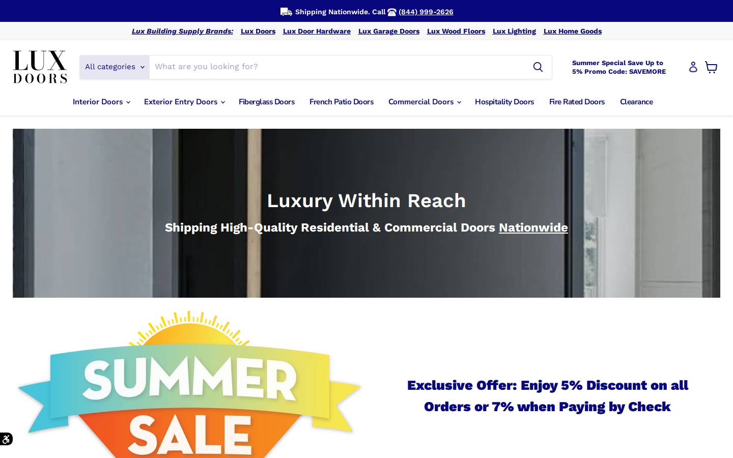 luxdoors.com homepage screenshot