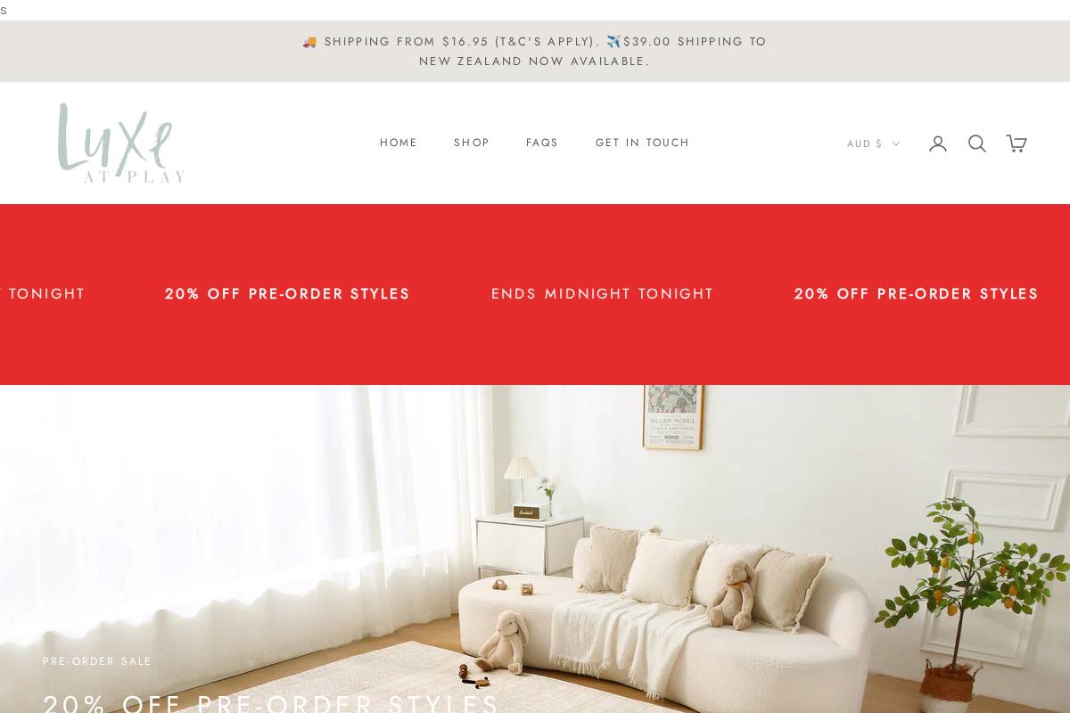 luxeatplay.com.au homepage screenshot
