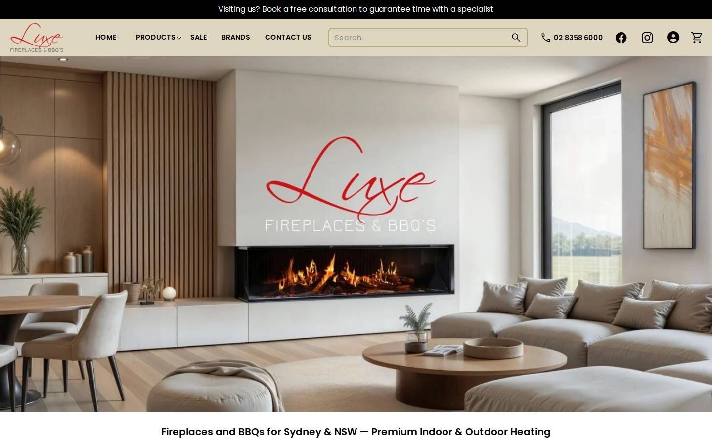 luxefireplaces.com.au homepage screenshot