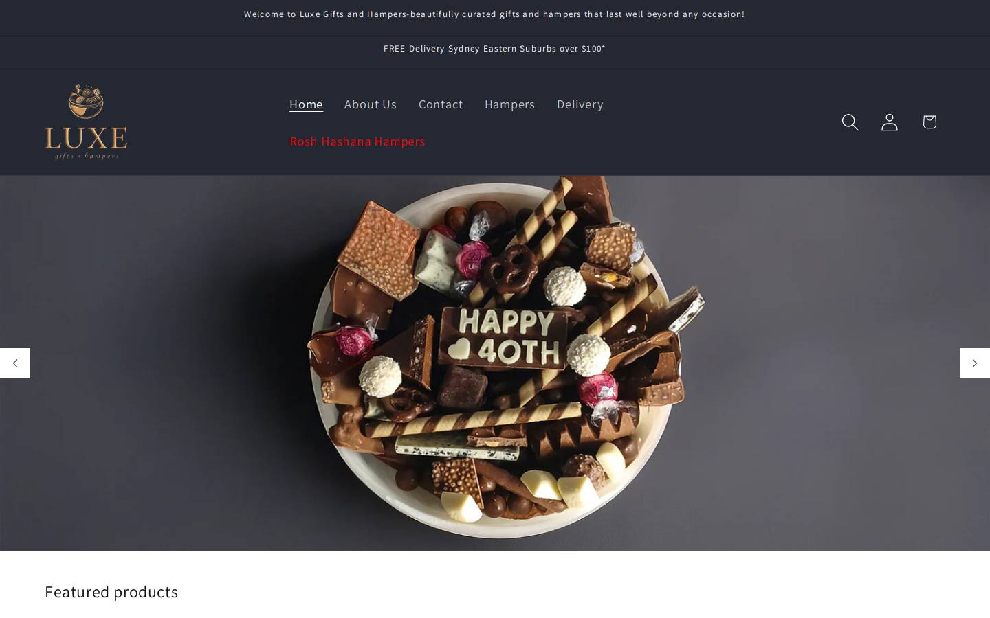 luxegiftsandhampers.com.au homepage screenshot