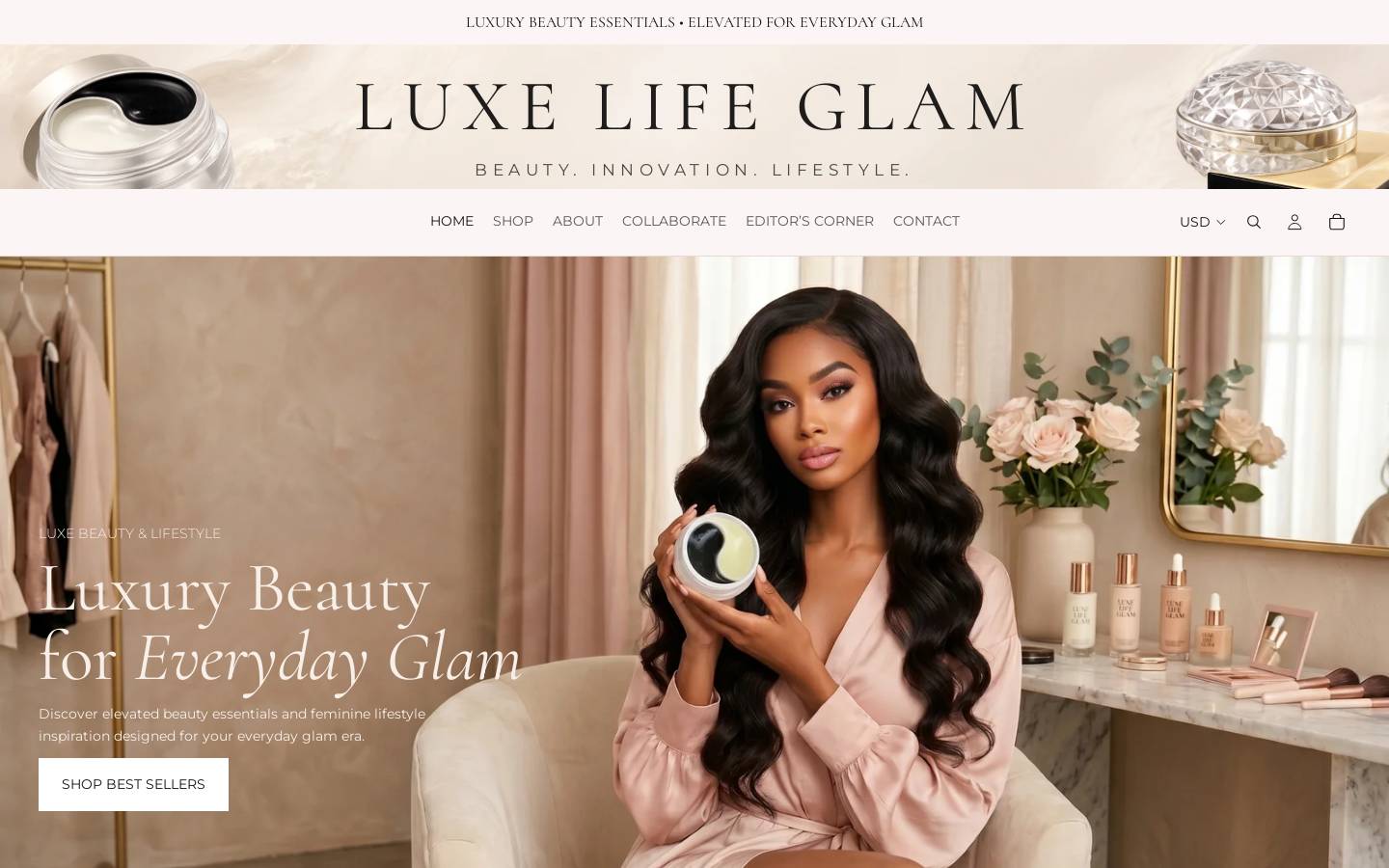 luxelifeglam.com homepage screenshot