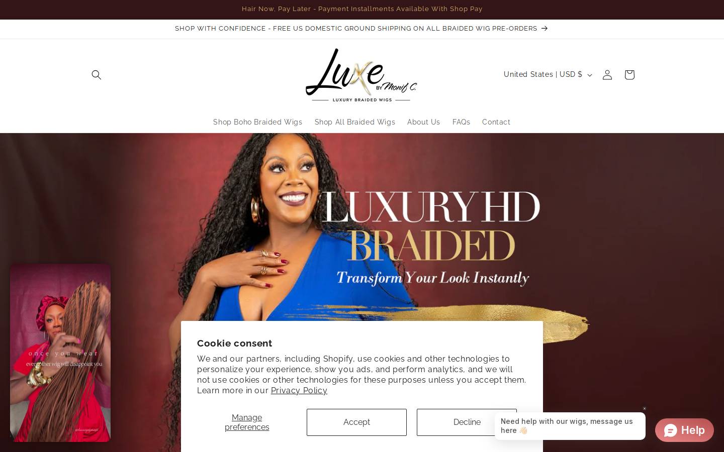 luxewigsbymonifc.com homepage screenshot