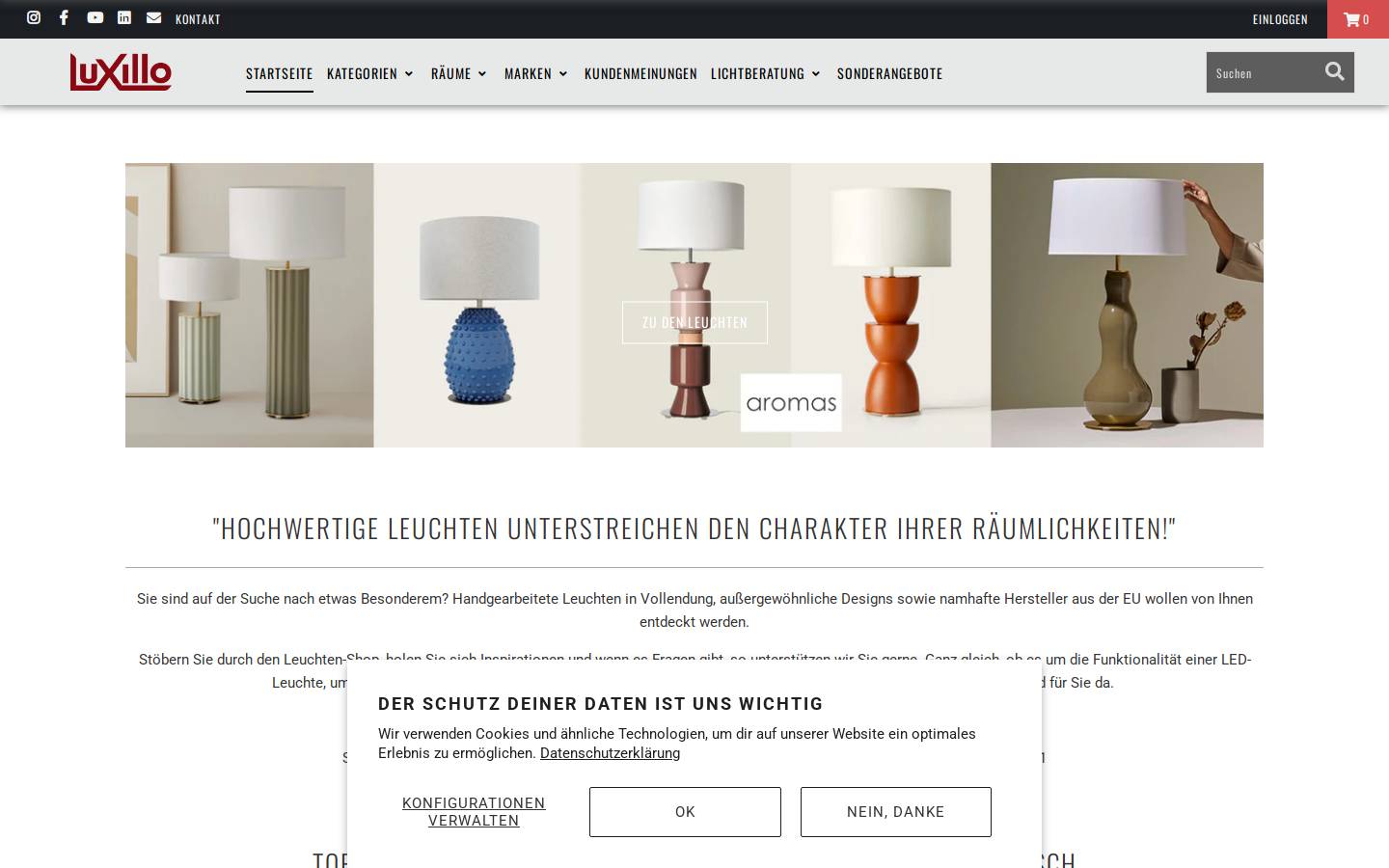 luxillo-leuchten-shop.com homepage screenshot