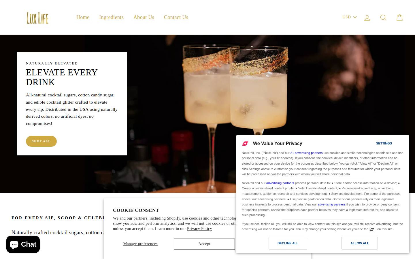 luxlifeglitter.com homepage screenshot