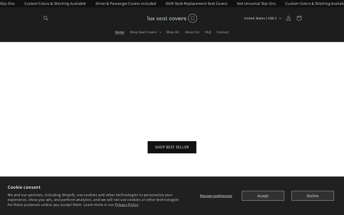 luxseatcovers.com homepage screenshot