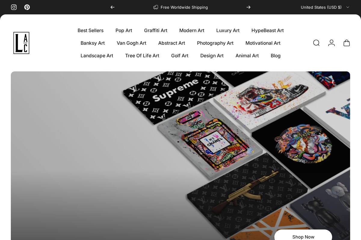 luxuryartcanvas.com homepage screenshot