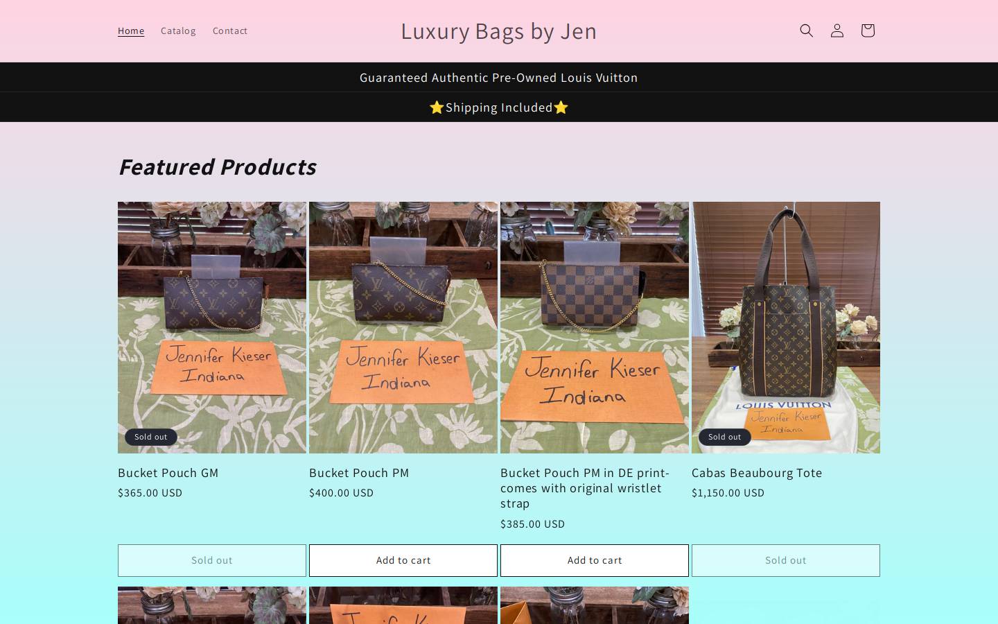 luxurybagsbyjen.com homepage screenshot